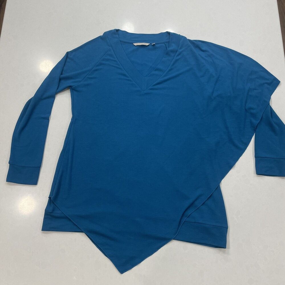 Soft Surroundings Shirt Women S Turquoise Blue Tunic Lagenlook Asymmetrical Cape